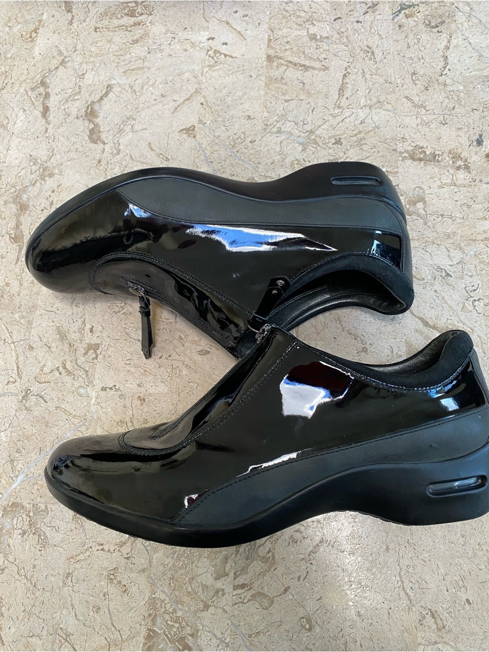 Cole Haan Nike Air Black Leather Loafers Waterproof Zipper Comfort Wedge Size 9D